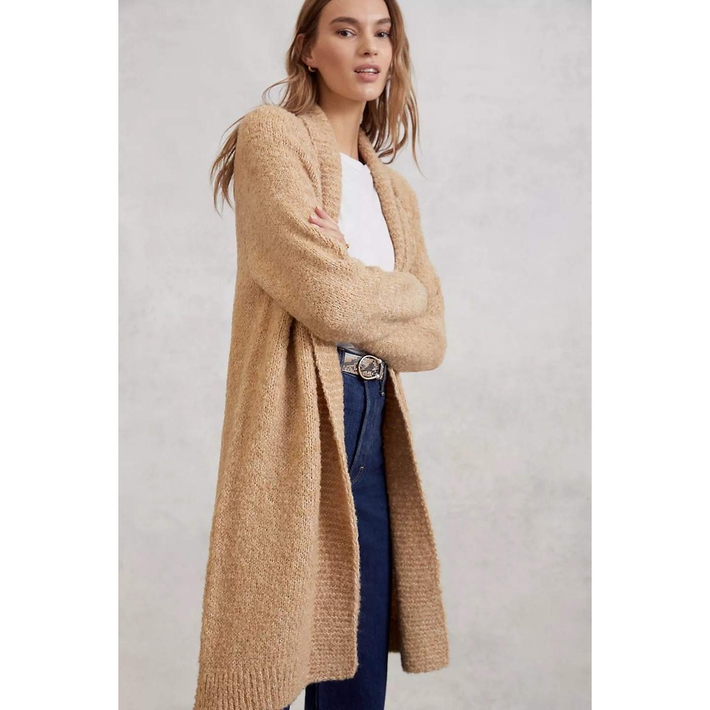 Anthropologie Lilla Cardigan MP Camel Open Front Long Cardigan Sweater Wool